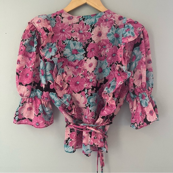 Wayf Floral Wrap Blouse, Sz Small - Picture 7 of 8